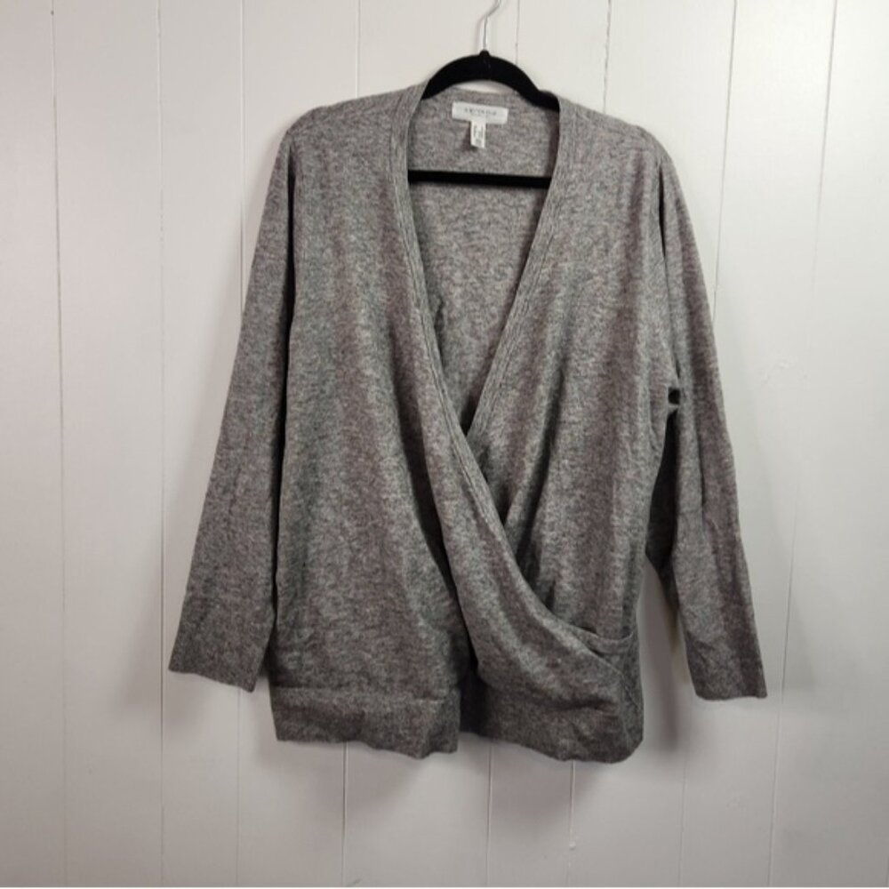 Addition Elle Gray Purple Deep V-Neck Wrap Sweater Stretch Knit Size 2X Soft